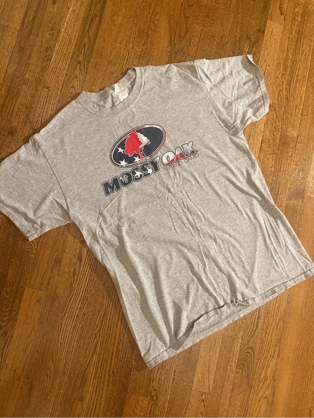 Mossy Oak Jerzees Gray Short-Sleeve Tee with Red & Navy Chest Logo